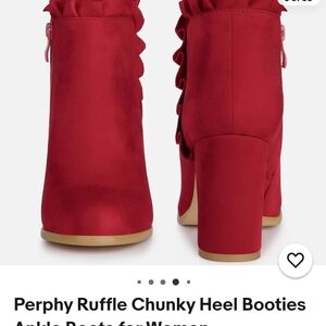 Red Ruffle Chunky Heel Booties for Women